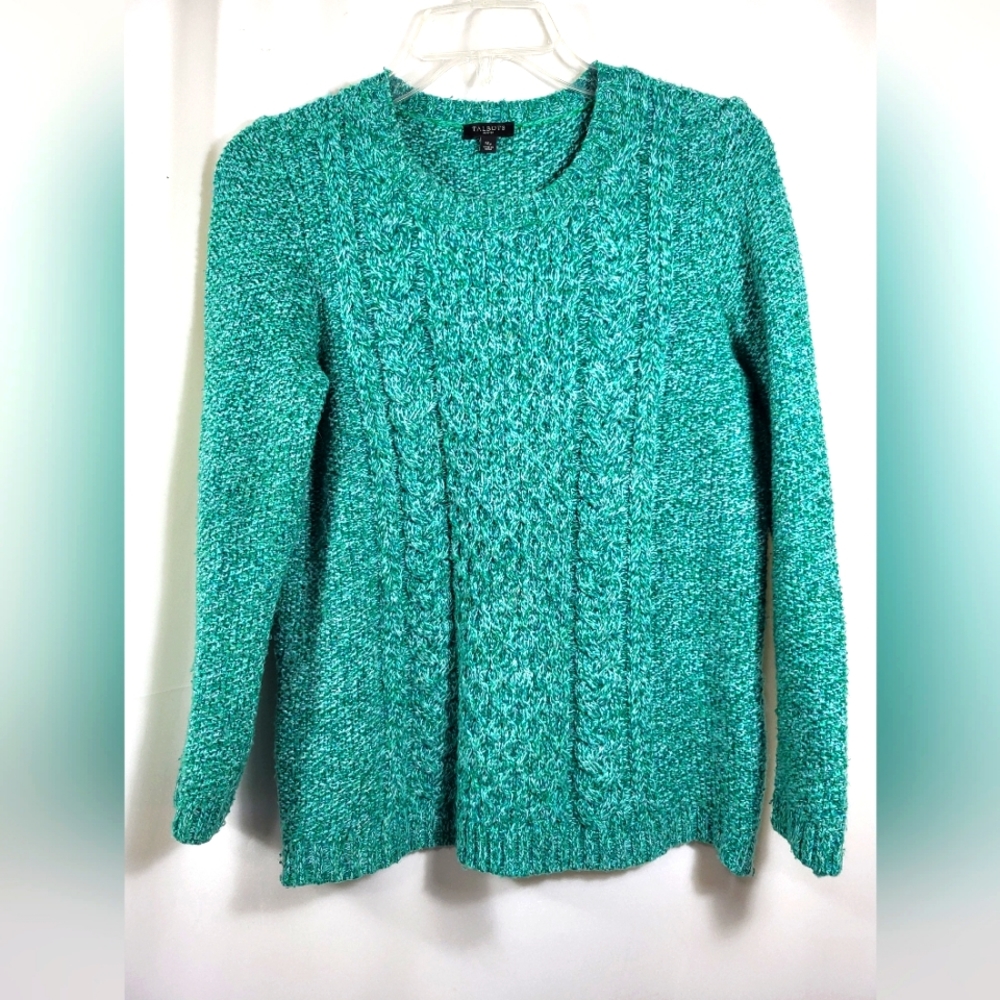 Talbots green and white variegated knit sweater   women's MP  #1693